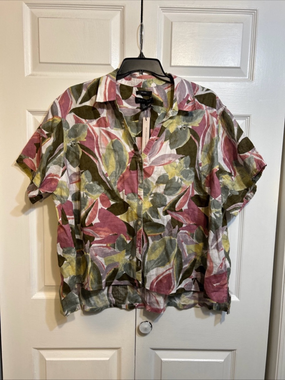 NWT TAHARI 100% Linen Floral Button Down Blouse Top Womens Plus Size 3X